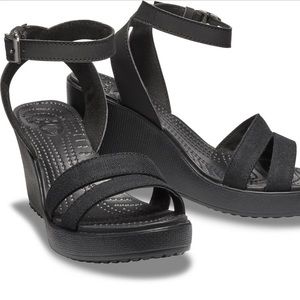Black Crocs Leigh Sandal Wedge size 8